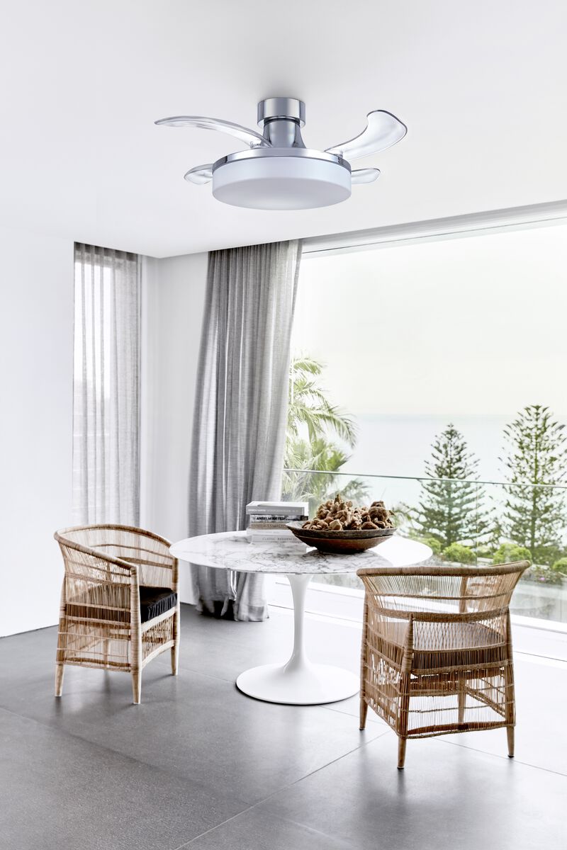 Fanaway Mya 36" Retractable Blade Ceiling Fan with Light and Remote, Modern Fandelier Ceiling Fan, Patented Design Technology, Stronger Thicker Blades, Chrome image number 1