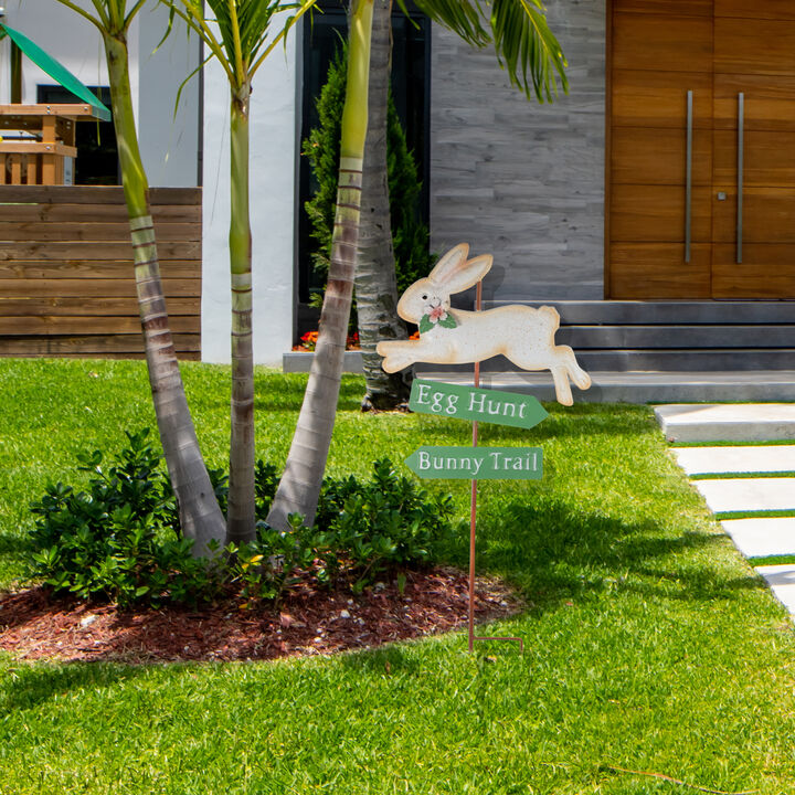 25.5" Easter Egg Hunt and Bunny Trail Outdoor Metal Spring Yard Stake