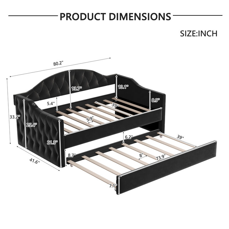 Merax Tufted Upholstered Daybed with Trundle