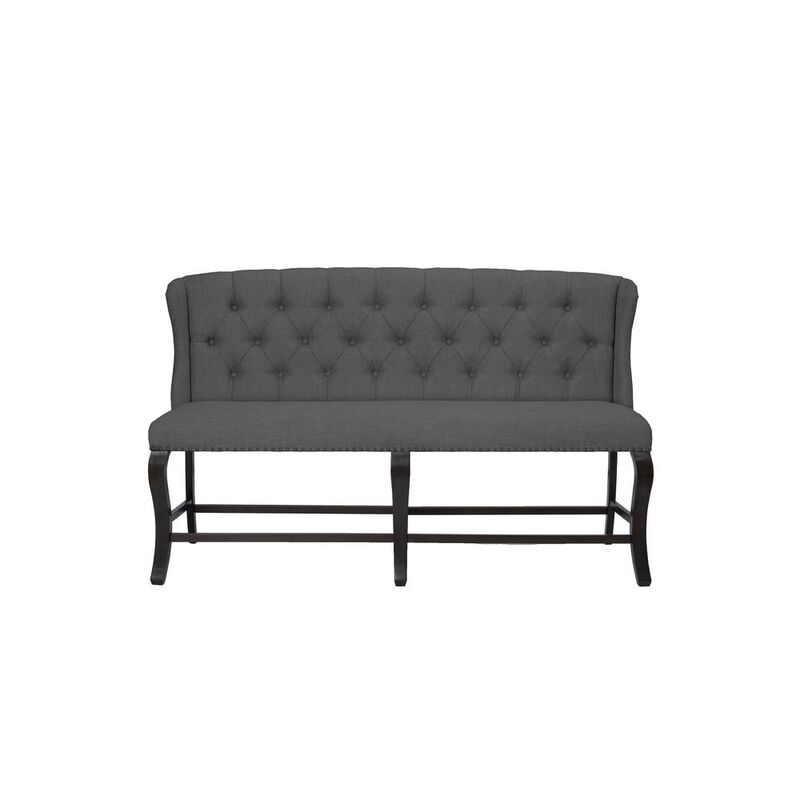 Best Quality Furniture Counter Height Upholstered Bench with Backrest, Tufted Buttons, and Nailhead Trim