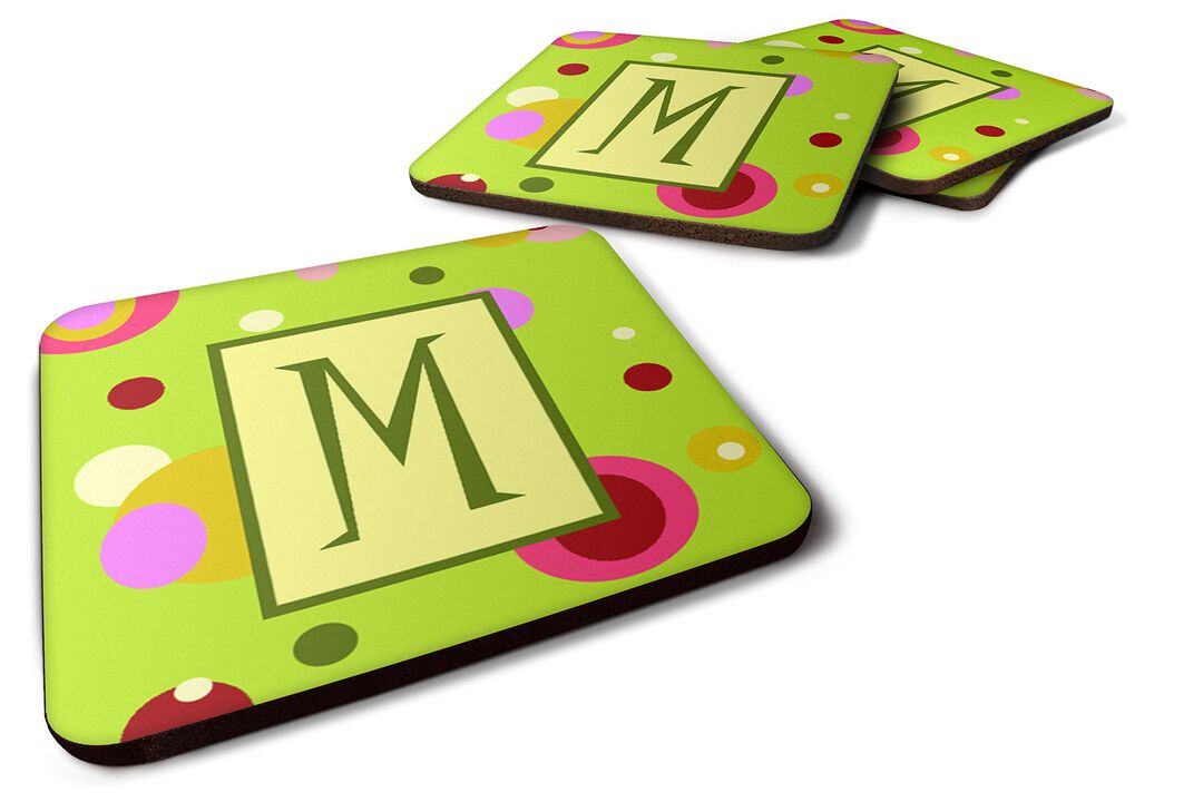Caroline's Treasures CJ1010-MFC Monogram-Green Foam Coasters (Set of 4), Initial Letter M, 3.5 H x 3.5 W, Multicolor