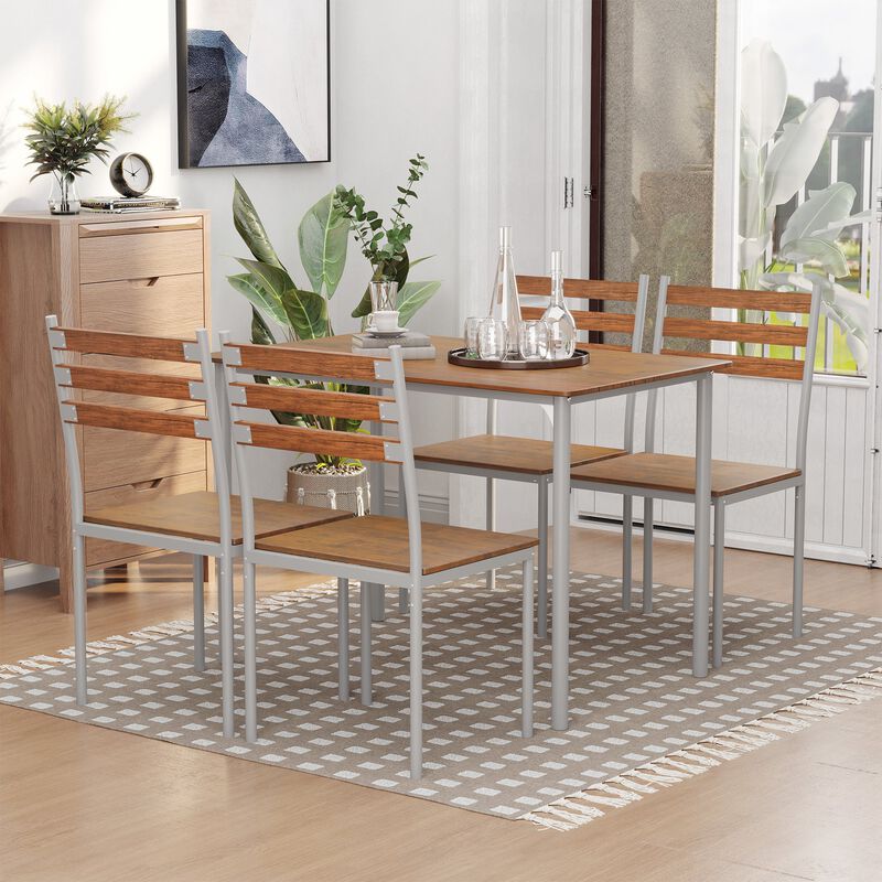 Brown Outdoor Dining: 5-Piece Wooden Counter Height Table Set