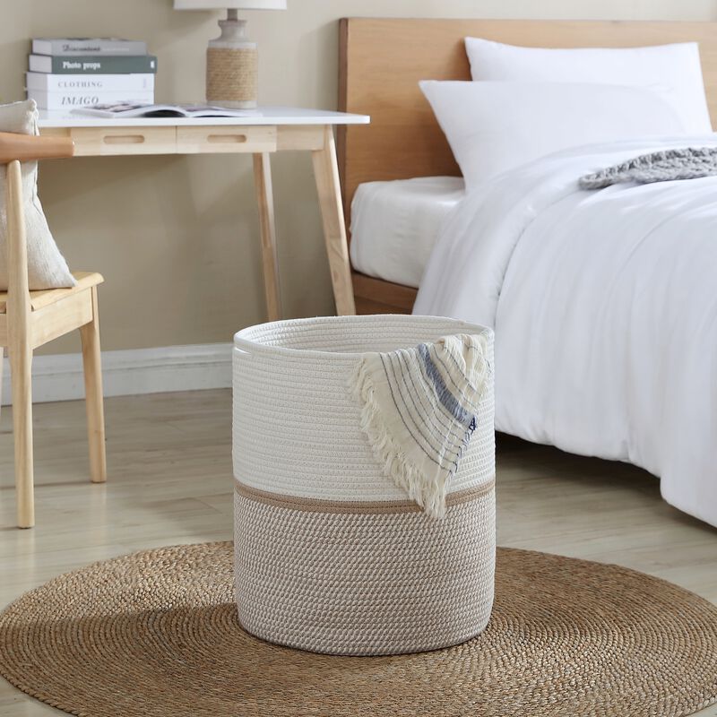 Large Cotton Rope Laundry Hamper Woven Basket with Handles image number 3