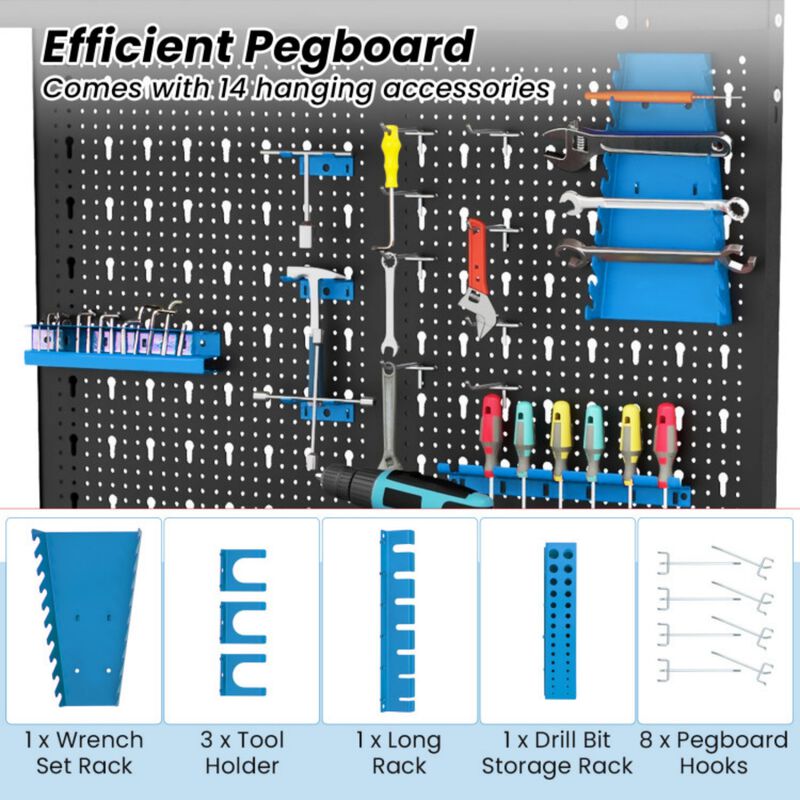 Tool Storage Workbench with Pegboard with 14 Hanging Accessories for Garage image number 6