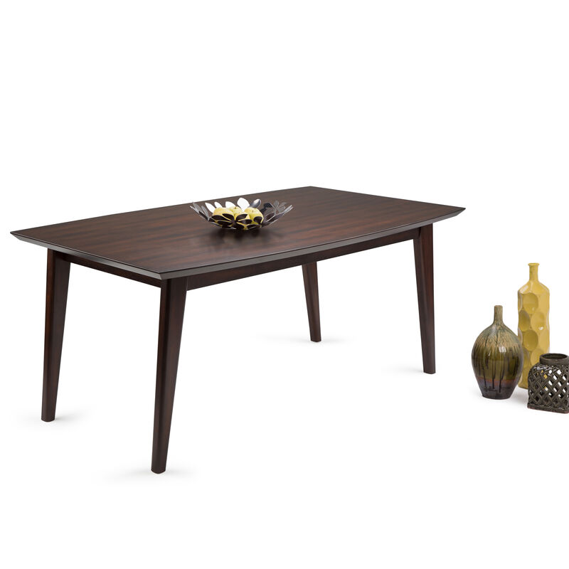 Draper SOLID HARDWOOD and Rubberwood 66 inch x 40 inch Rectangle Mid Century Modern Dining Table in Java Brown