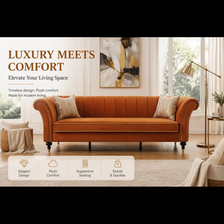 Nixbix Velvet 3‑Seater Chesterfield Sofa