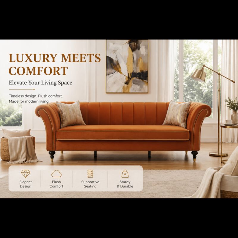 Nixbix Velvet 3‑Seater Chesterfield Sofa image number 1