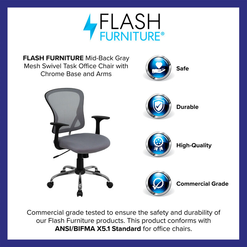 Alfred Mid-Back White Mesh Swivel Task Office Chair with Chrome Base and Arms image number 3