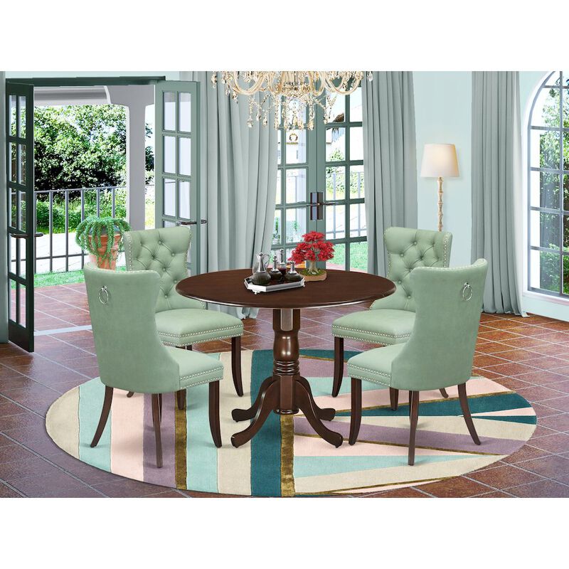 5 Piece Dining Table Set Contains a Round Kitchen Table with Dropleaf