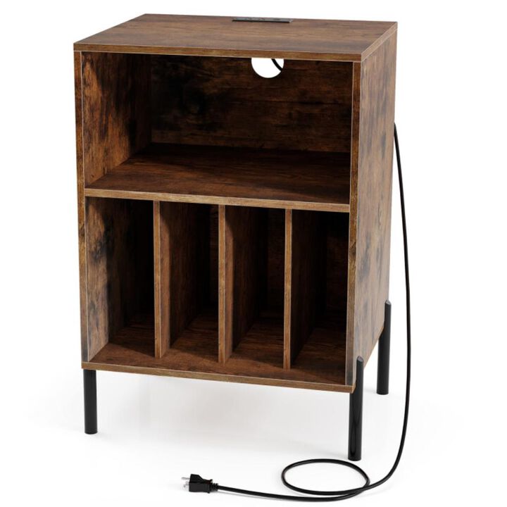 Hivvago Record Player Stand with Record Storage Shelf and Charging Station