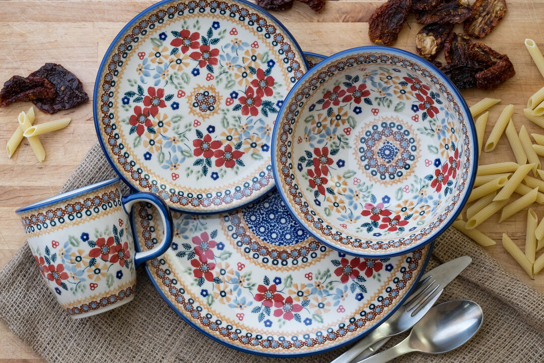 Blue Rose Polish Pottery Halsey 4 PC Place Setting - Service for 1