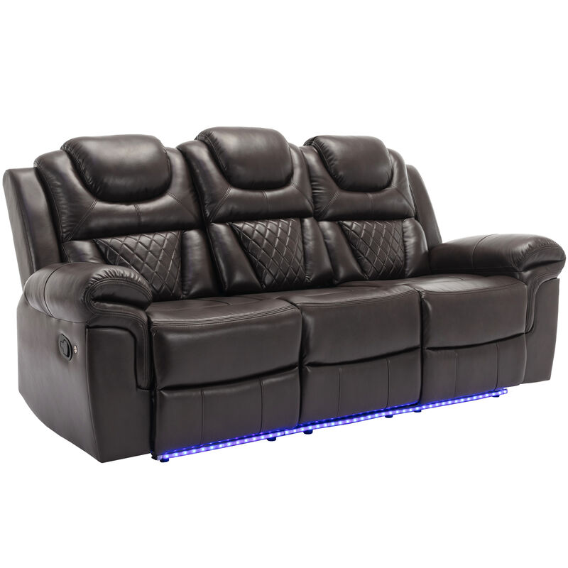 Merax Home Theater Seating Manual Recliner Chair with Center Console and LED Light