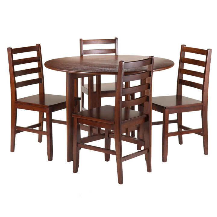 Winsome Alamo 5-Pc Round Drop Leaf Table with 4 Hamilton Ladder Back