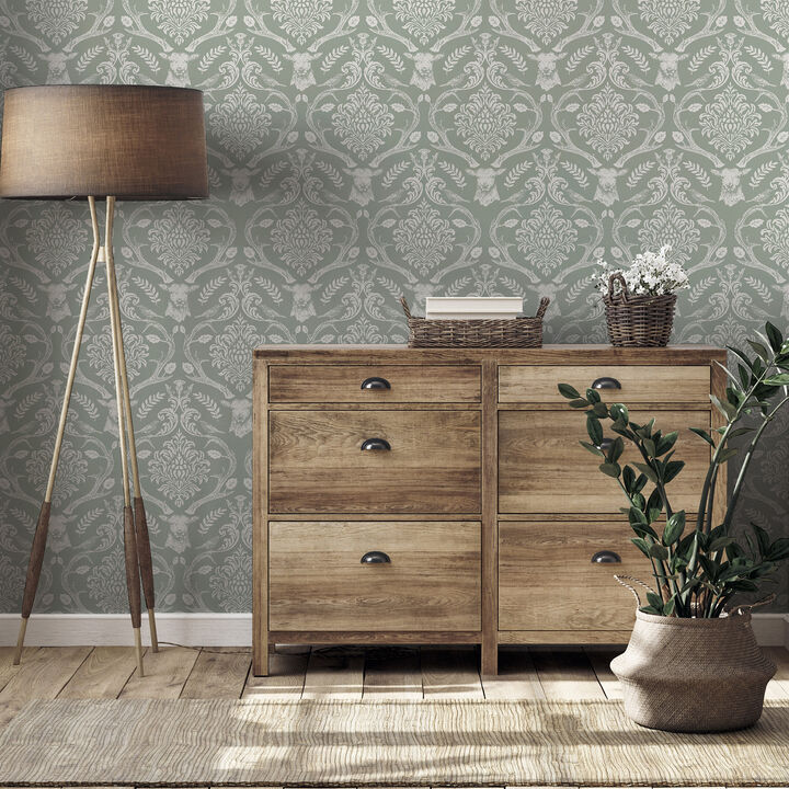 Wickham Green Stag Damask Wallpaper
