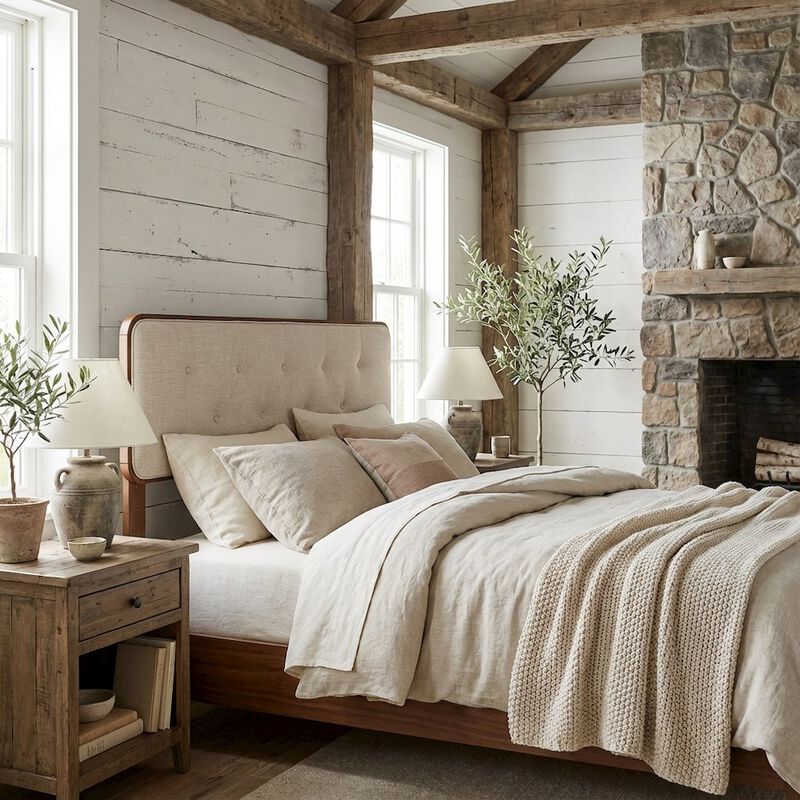 Tufted Fabric Full Headboard with Wood Frame and Classic Design image number 2