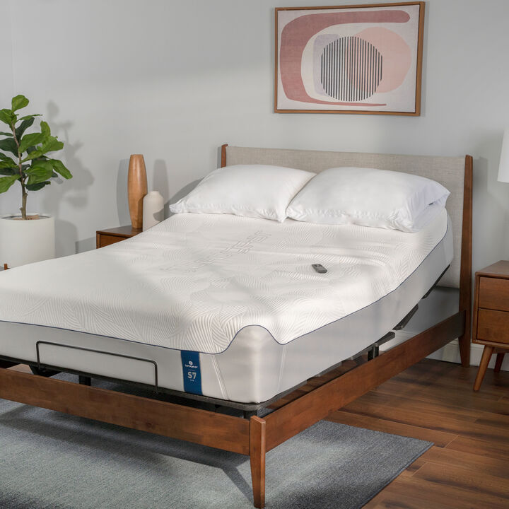 Bedgear Flex-L Adjustable Base - head slightly raised with Bedgear mattress in a bedroom setting