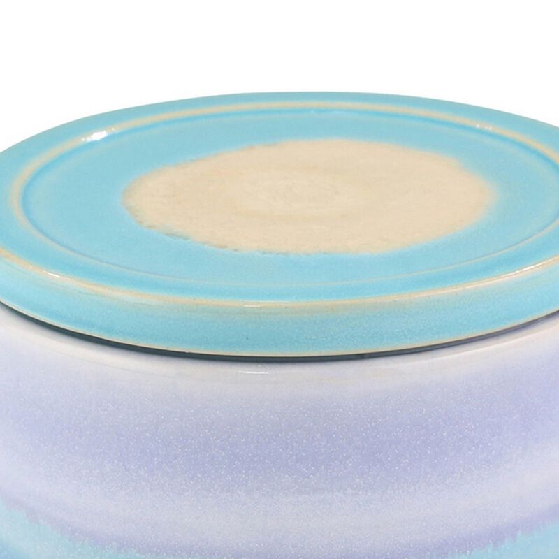 Storage Jar with Round Ceramic Shape and Lid, Blue-Benzara