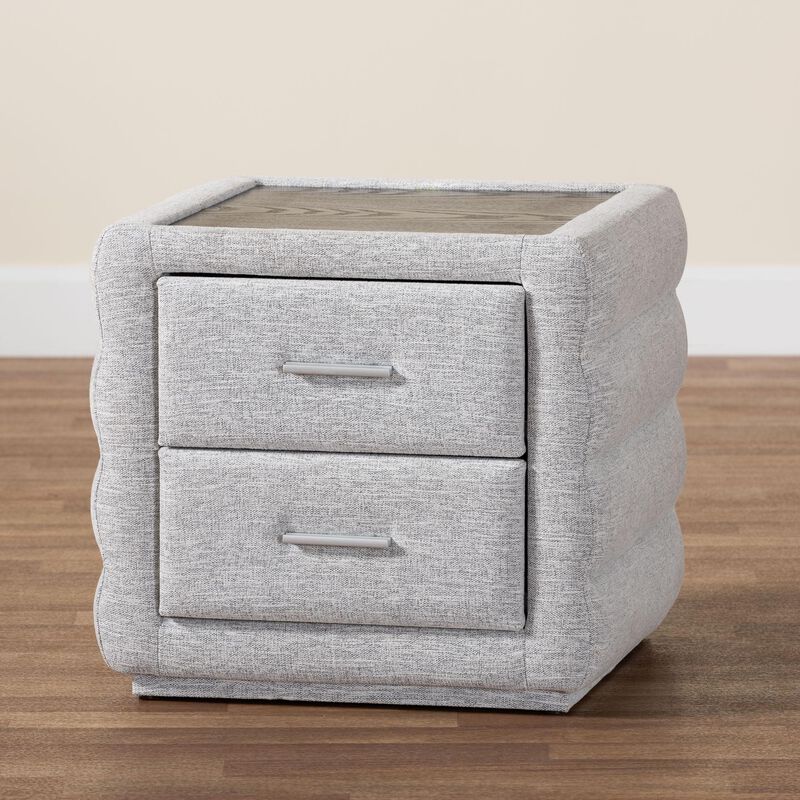 Baxton Studio Cadmus Modern Light Grey Channel Tufted Fabric 2 Drawer Nightstand