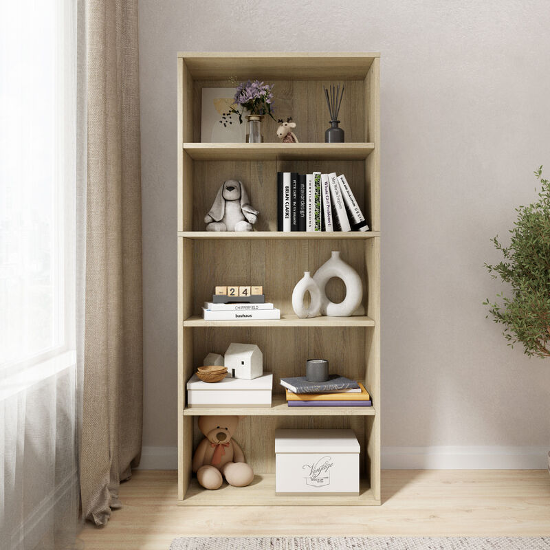 52.83 in. Tall Wood 5-Shelf Etagere Bookcase with Adjustable Shelves image number 1