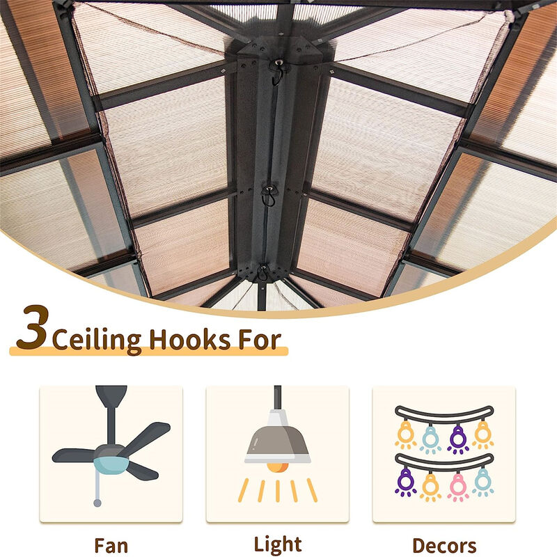 Streamdale 12x16FT Hardtop Gazebo with Polycarbonate Roof & Curtains