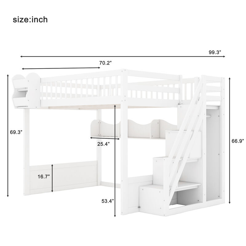 Merax Natural Wood Loft Bed with Storage Stair Wardrobe image number 4