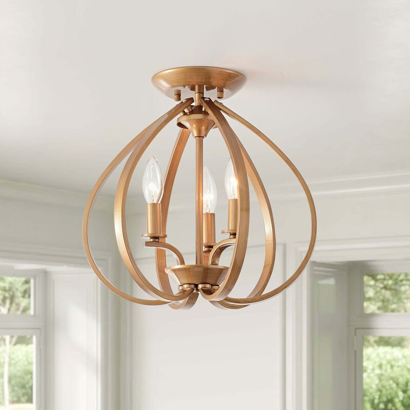 Romy 3-light Brushed Brass Contemporary Flush Mount Chandelier image number 7