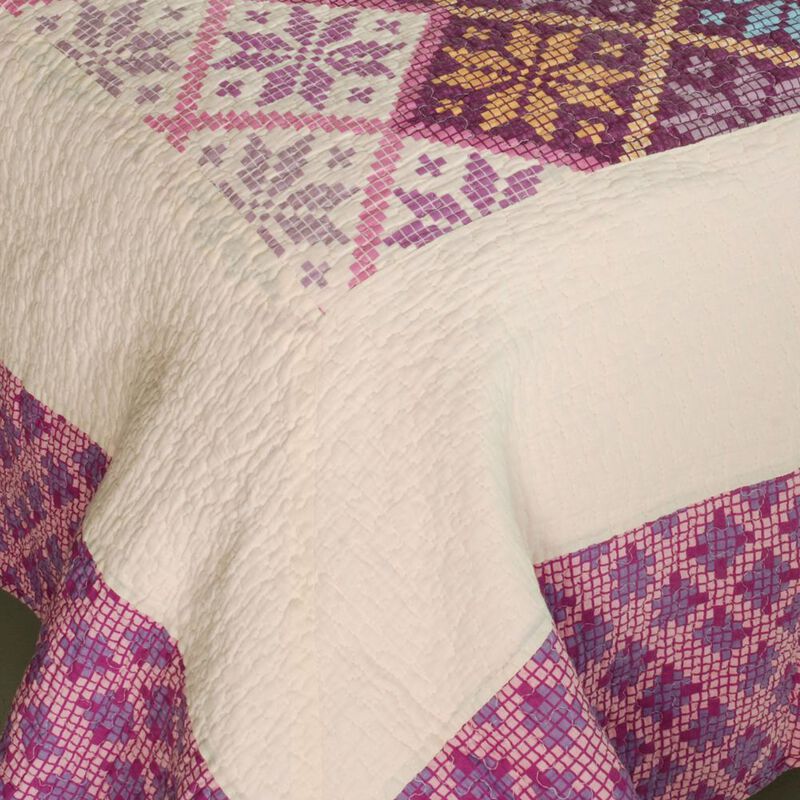 Queen Size Cotton Quilted Printed Bedding Set 3PC Vermicelli Stitch Quilt Set image number 2
