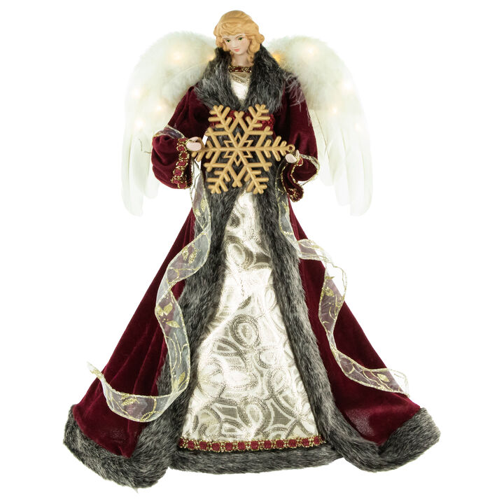 18" Lighted Red and Gold Angel in a Dress Christmas Tree Topper - Warm White Lights