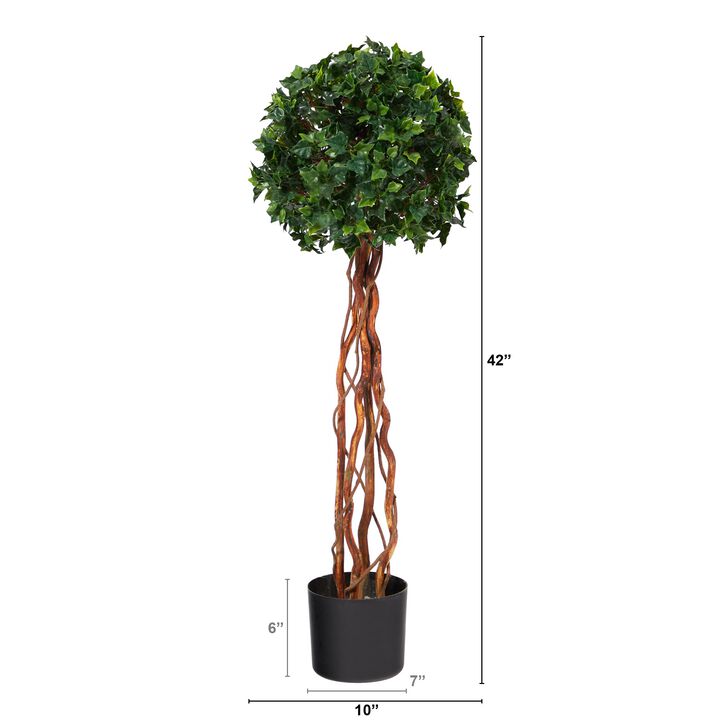 HomPlanti 3.5 Feet English Ivy Single Ball Topiary Artificial Tree with Natural Trunk UV Resistant (Indoor/Outdoor)