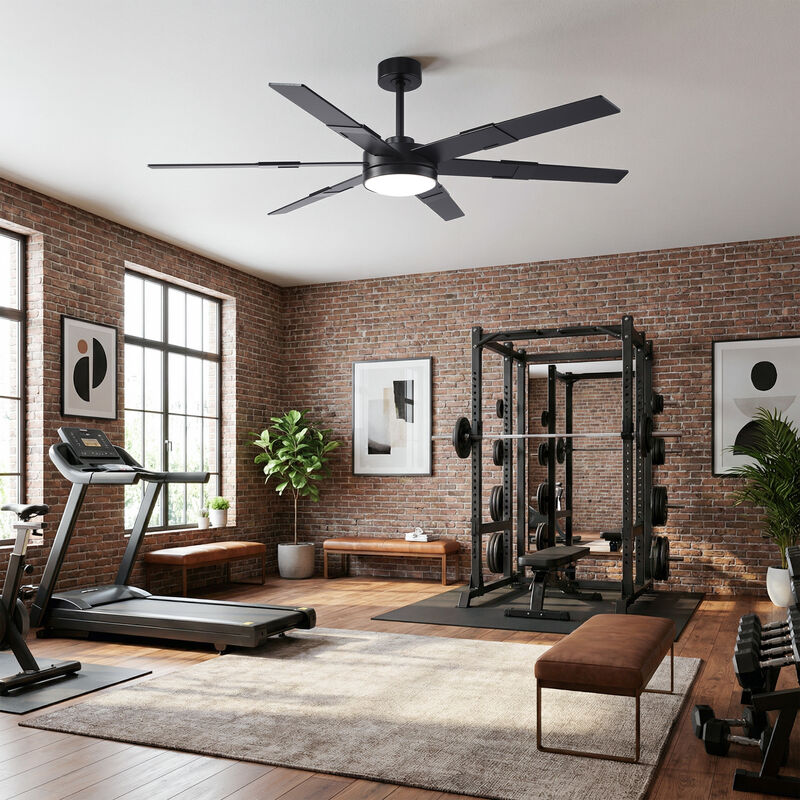 60" Farmhouse Matte Black Reversible Integrated LED Dimmable Large Smart Ceiling Fan with Light, APP Control and Remote image number 4
