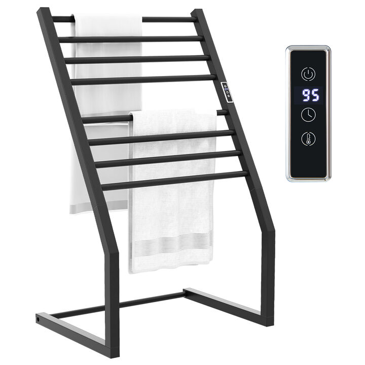 8 Bars Freestanding Wall Mounted Towel Warmer Rack with LED Display-Black