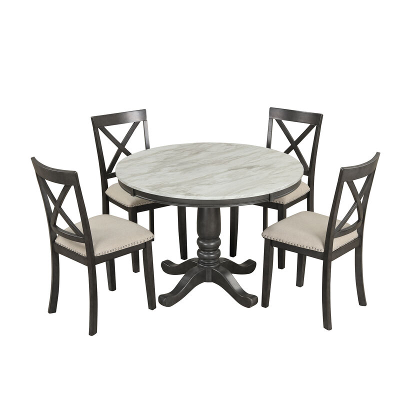 5 Pieces Dining Table and Chairs Set for 4 Persons