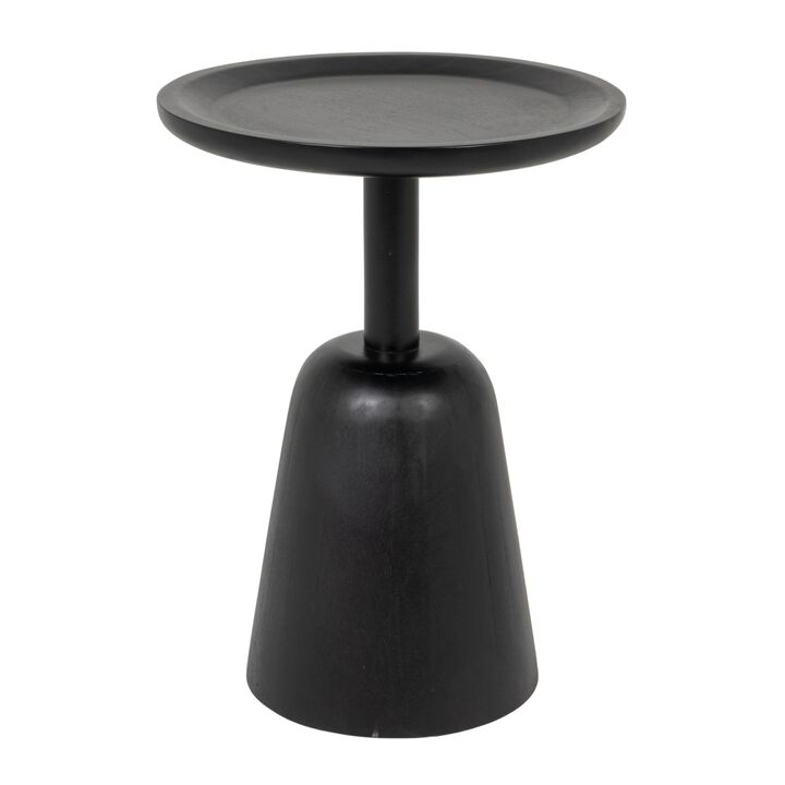 Round Mango Wood Pedestal Side Table, Black