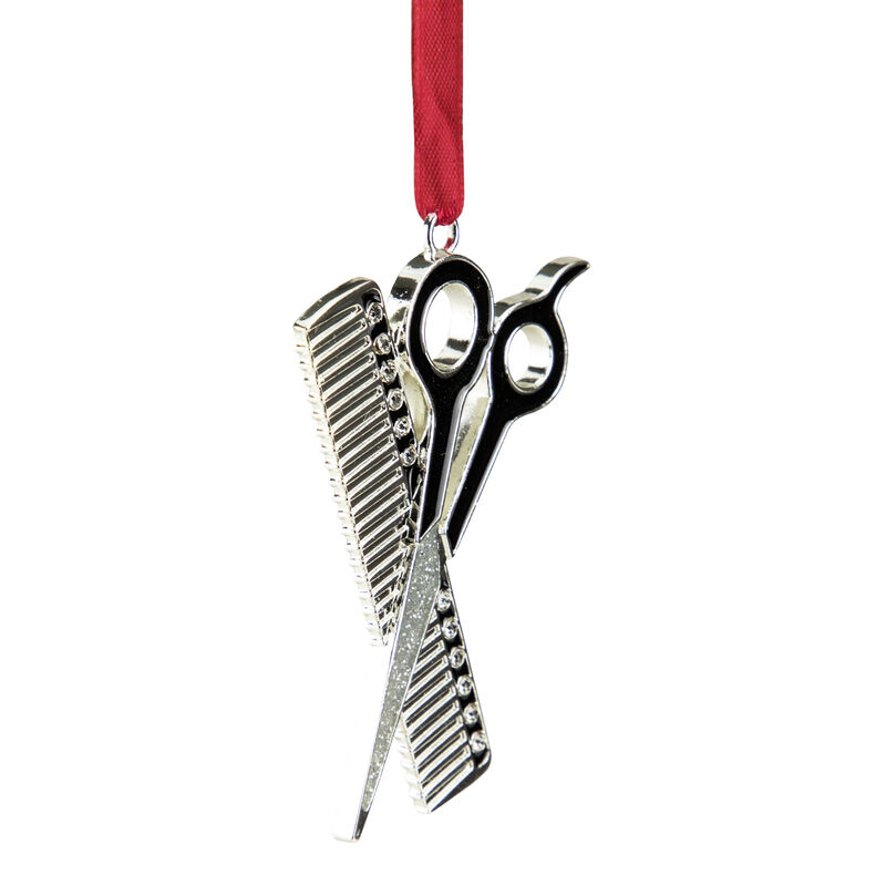 3" Silver-Plated Scissors and Comb Christmas Ornament image number 1