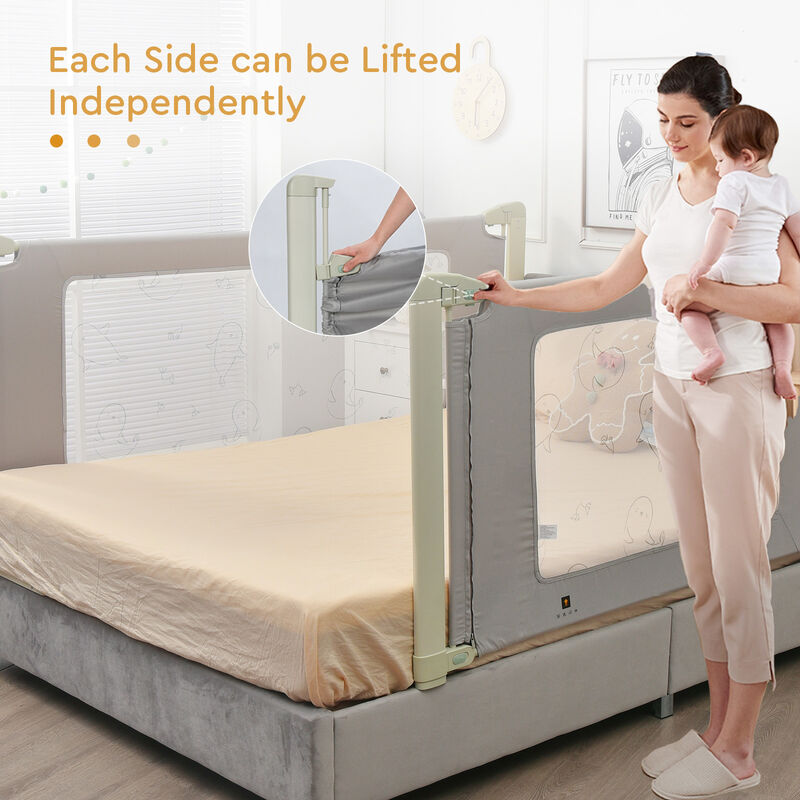 Toddler Bed Rail Guard with Adjustable Height and Secure Safety Lock for Bed-Grey image number 5