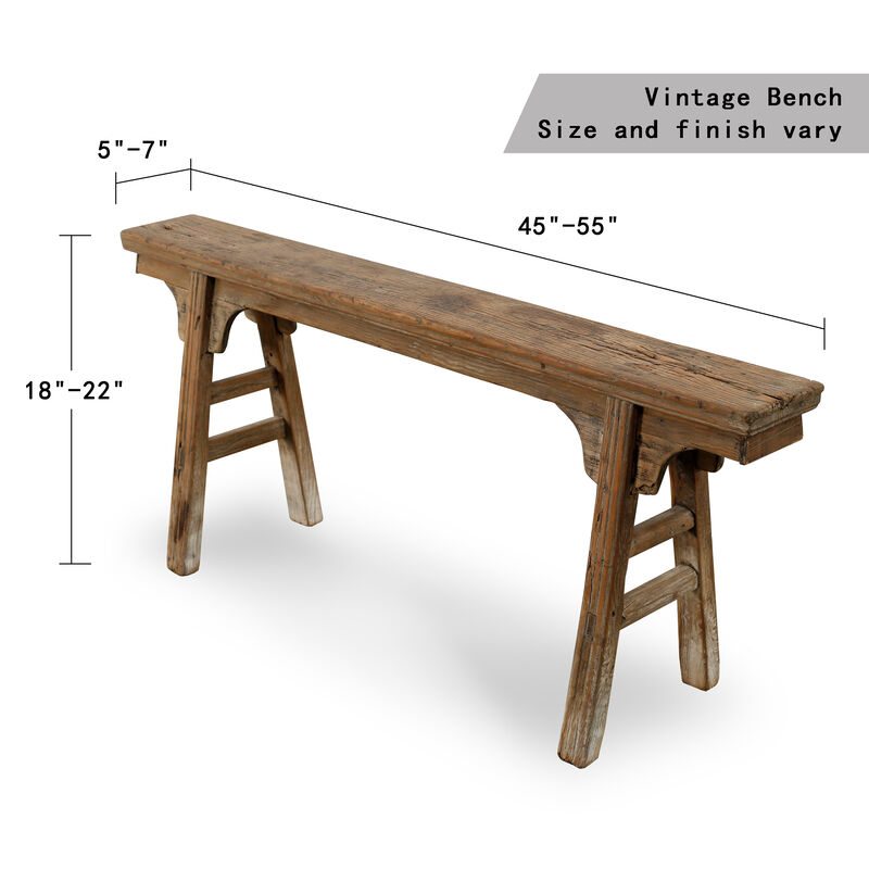 Vintage Solid Wood Accent Bench in Weathered Natural image number 2