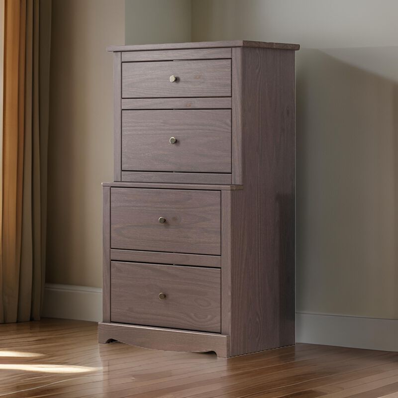 Stav Tall Dresser Chest with 4 Drawers, Plank Style, Gray Solid Wood - Benzara