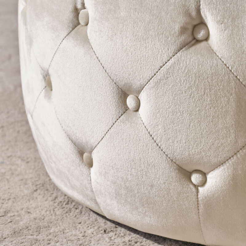 Streamdale Modern Glam Velvet Ottoman with Button-Tufted Stitch and Glass Top image number 2