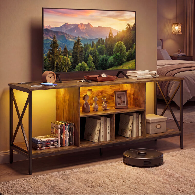 Entertainment Center TV Stand with LED Lighting and Power Outlets image number 5