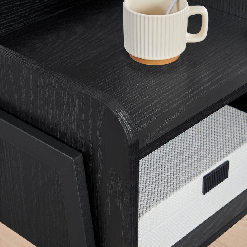 Kazuyo Mid-Century Modern Black Metal Two-Tier End Side Table