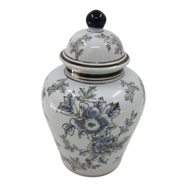 Floral Temple Jar, Brown/Blue