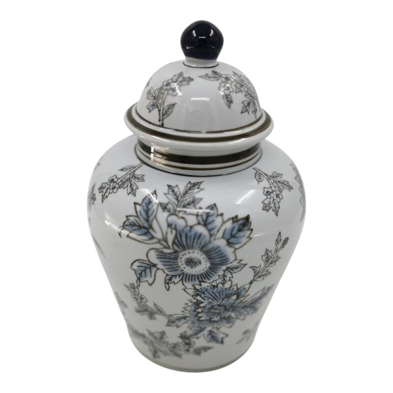 Floral Temple Jar, Brown/Blue image number 1