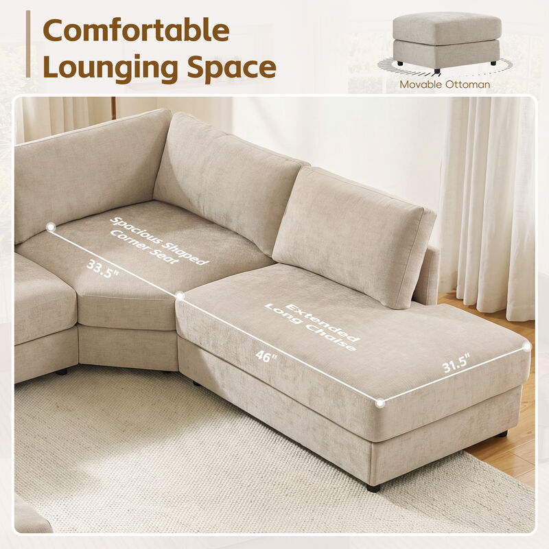 Merax Customizable Modular Sofa with Cloud-Like Comfort, Movable Ottoman, Flippable Console Lid image number 4