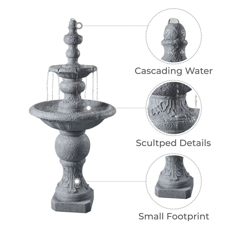 Icy Stone Two-Tier Outdoor Water Fountain, Stone Gray image number 2