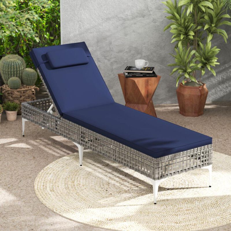 Hivvago Patio Chaise Lounge Chair with 6-Level Adjustable Backrest and Headrest for Poolside