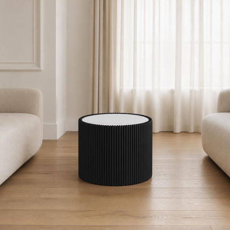 GOODSILO Round Cylinder Sintered Stone Top Modern Coffee Table with Unique Gold Pattern for Living Room and Multi-space Use image number 3