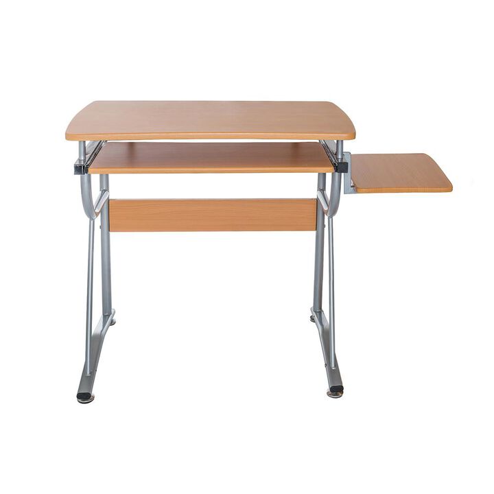 Compact Computer Desk With Side Shelf And Keyboard Panel. Color: Cherry