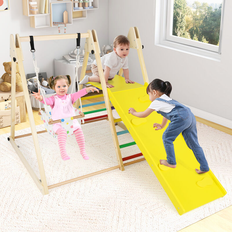 Indoor 4-in-1 Jungle Gym with Swing and Climbing Ramp for Toddlers-Multicolor image number 3
