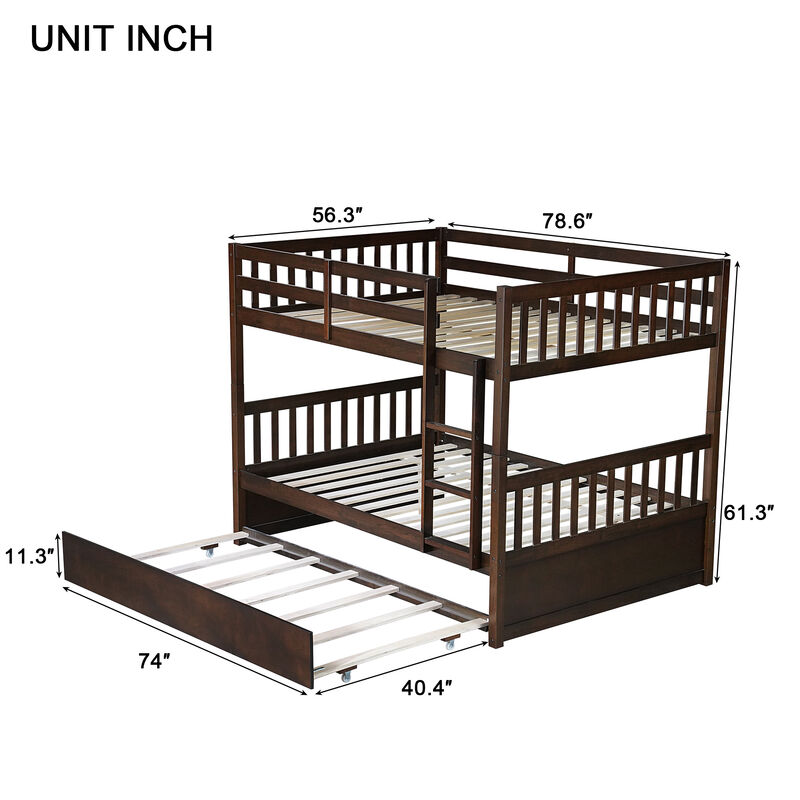 Whisen Convertible Full-Over-Full Bunk Bed with Twin Trundle, Rubber Wood Frame, Ladder and Safety Guardrails image number 9