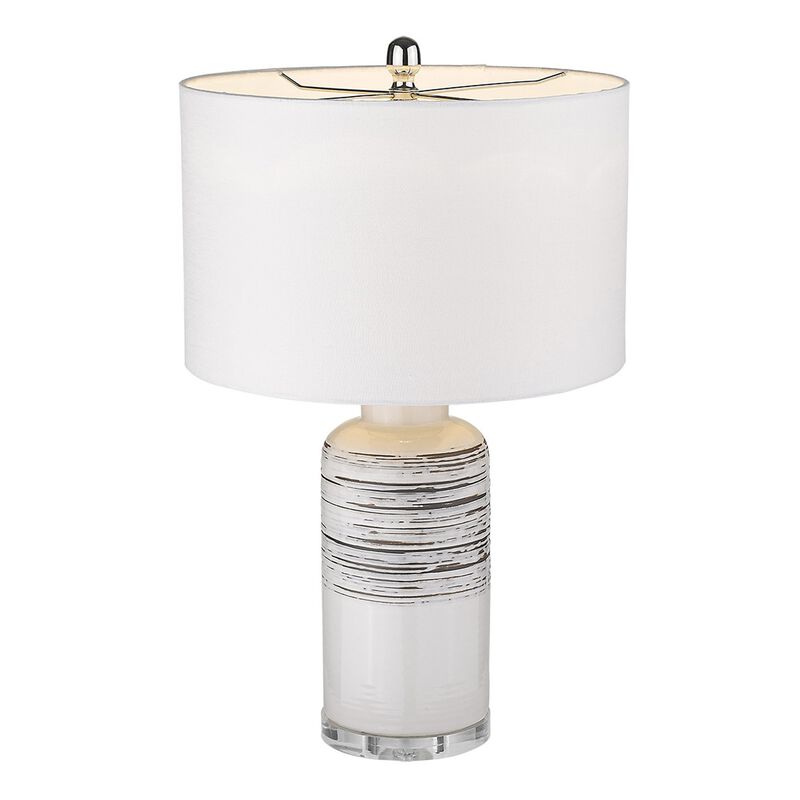 Hivvago 25" Black and White Ceramic Column Lamp With White Drum Shade